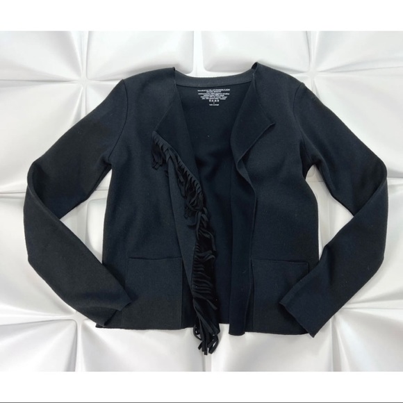 Majestic Filatures Dulion 1 Sz XS Merino Wool Fringed Leather Sweater Cardigan - Picture 5 of 9